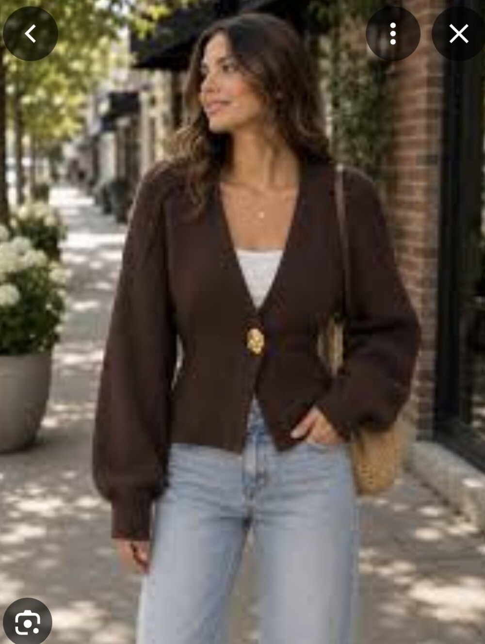 Urban Revivo Chocolate Brown V-Neck Knit Cardigan with Gold Button